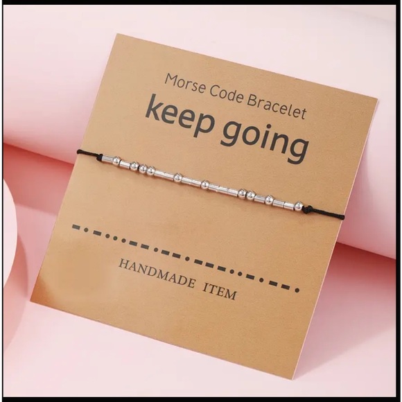 Handmade Morse Code KEEP GOING Adjustable Bracelet - Picture 2 of 5
